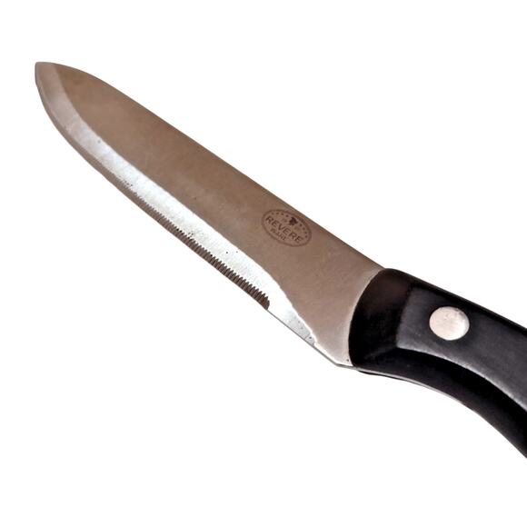 Revere Ware 9" Serrated Stainless Blade Slicing Chef's Knife Black Handle Retro - Picture 5 of 10